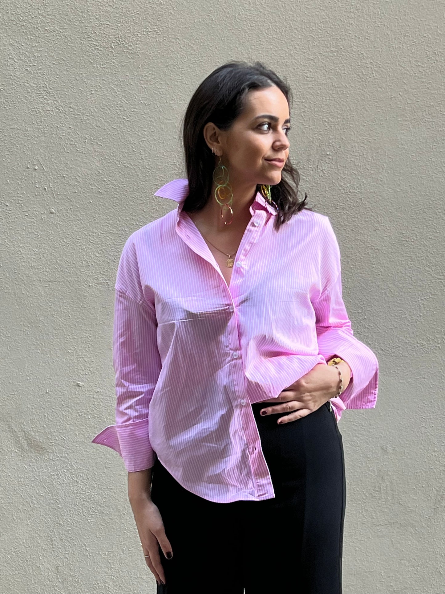 CAMISA OXFORD RAYAS ROSA